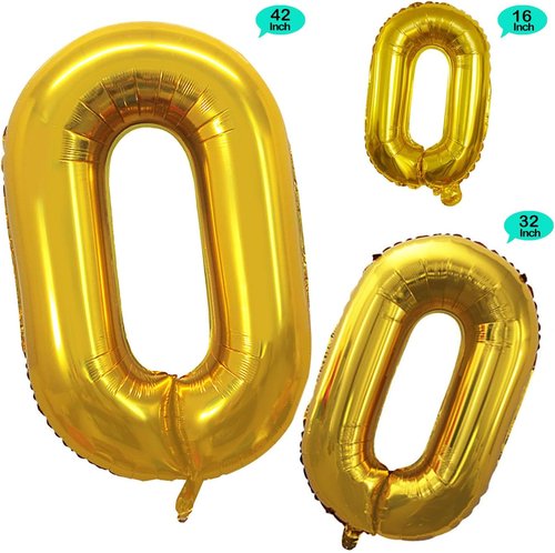 GOER Gold Foil Number 0 Balloons - 42 Inch Birthday & Anniversary Party Decorations | 10th-100th Celebrations