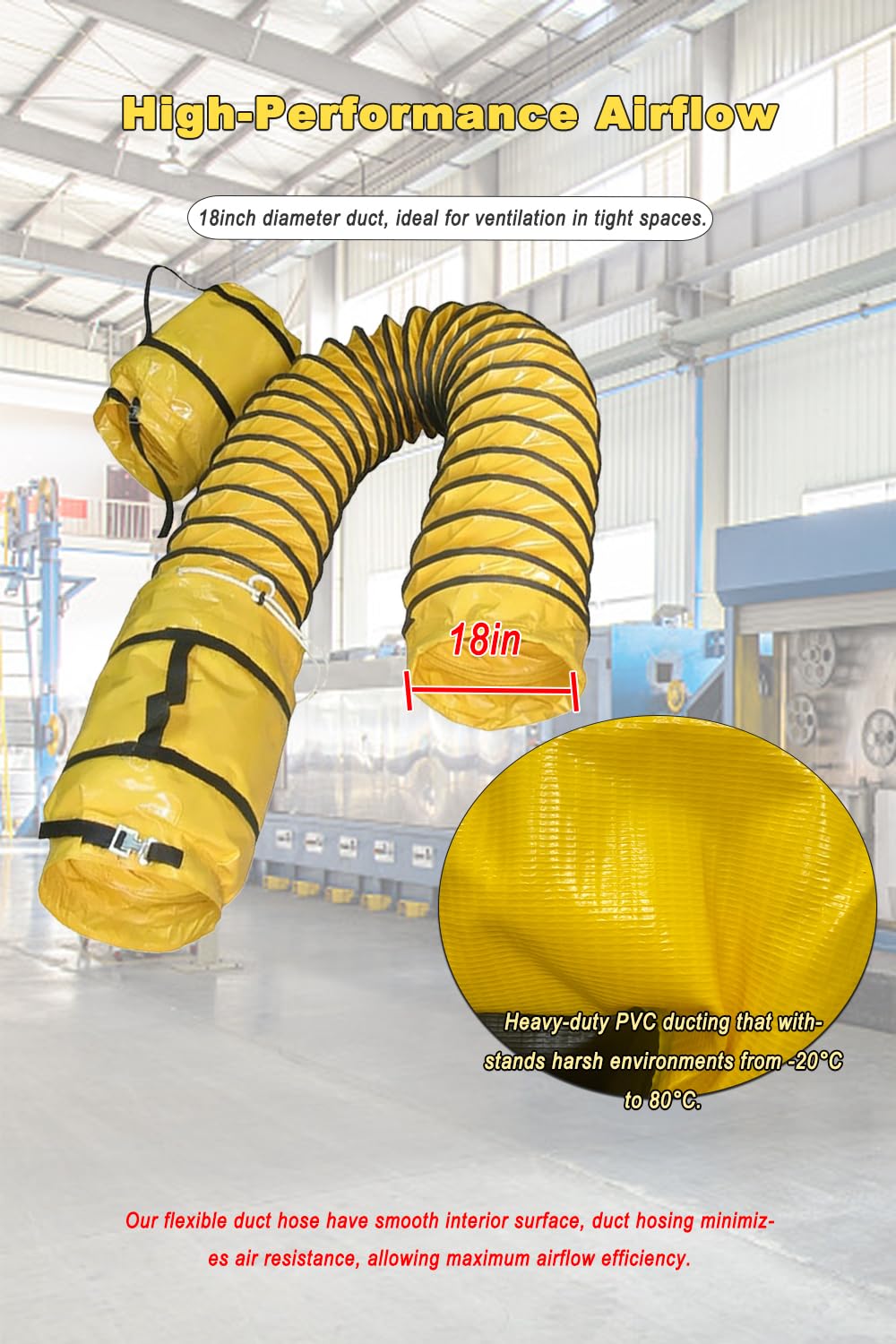 50FT PVC Flexible Duct Hose 18 Inch Duct Hosing with Adjustable Rope for Utility Blower Exhaust Fan Ducting Hose Folding Exhaust Duct Retracts into self-contained Carry Bag【15m*45cm】