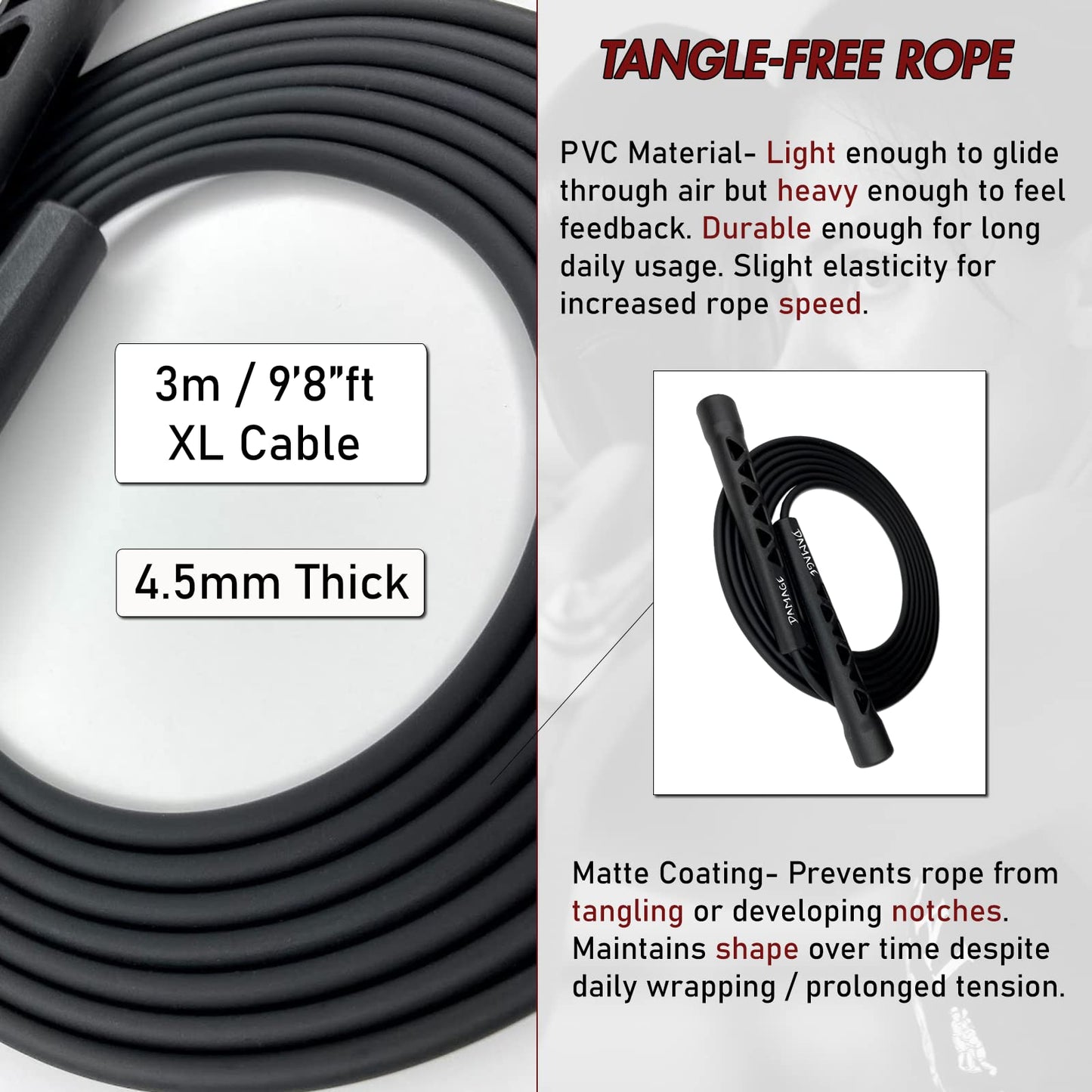 Damage Fight Gear Boxer Classic Speed Rope, Lightweight PVC Skipping,Jumping Rope, Non-Slip Ventilated ABS Plastic Handles and Matte Coated Tangle-Free Jump Rope for Boxing, MMA, Martial Arts