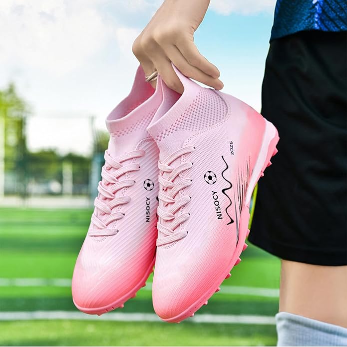 NISOCY Soccer Shoes for Mens Womens Professional Cleats High-Top Athletic Turf Football Shoe Outdoor/Indoor Professional Futsal Football Training Sneaker