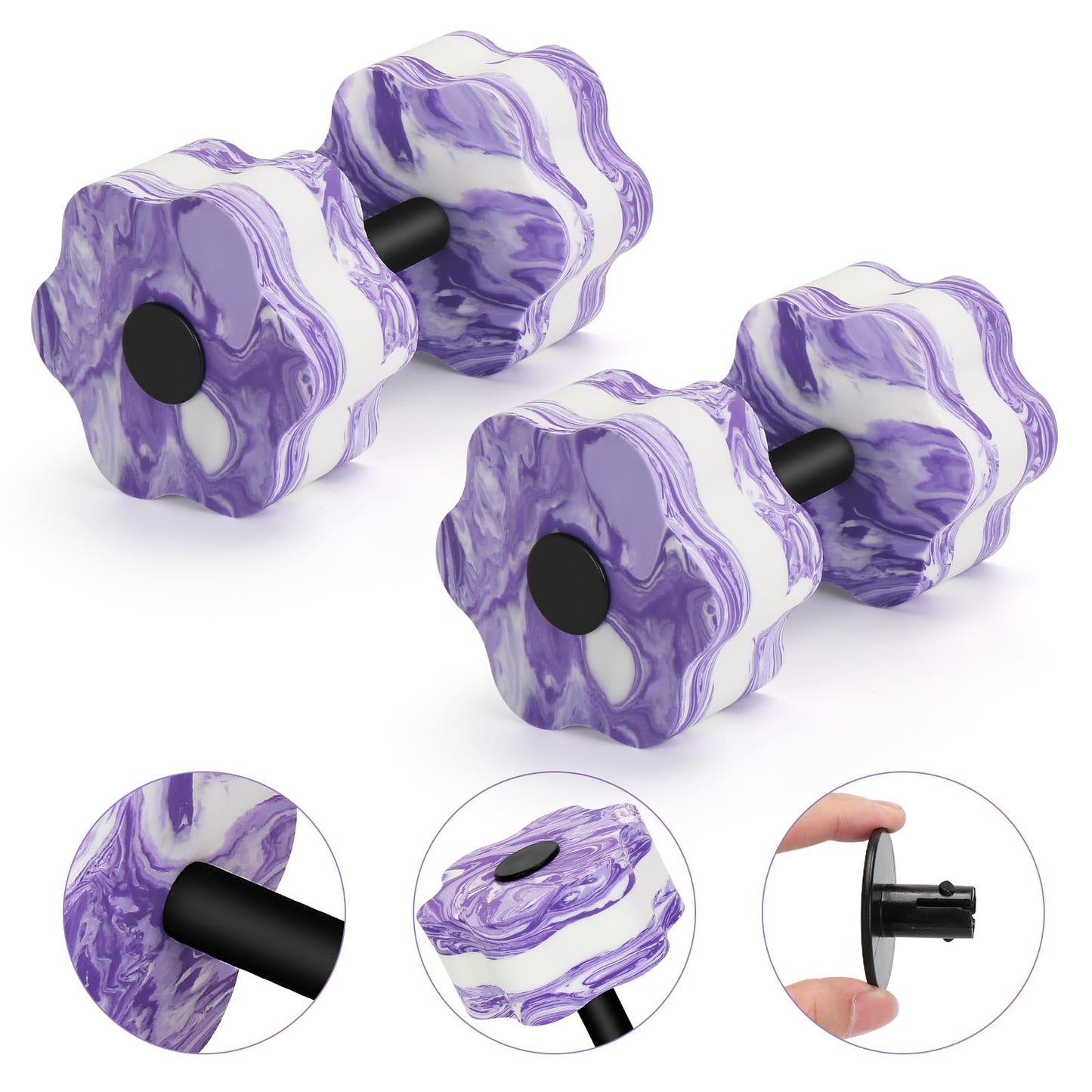 Camouflage Aquatic Dumbbells, Set of 2 Water Aqua Fitness Barbells Hand Bar Exercises Equipment, Water Aerobic Exercise Foam Dumbbell Pool Resistance for Weight Loss (Purple)