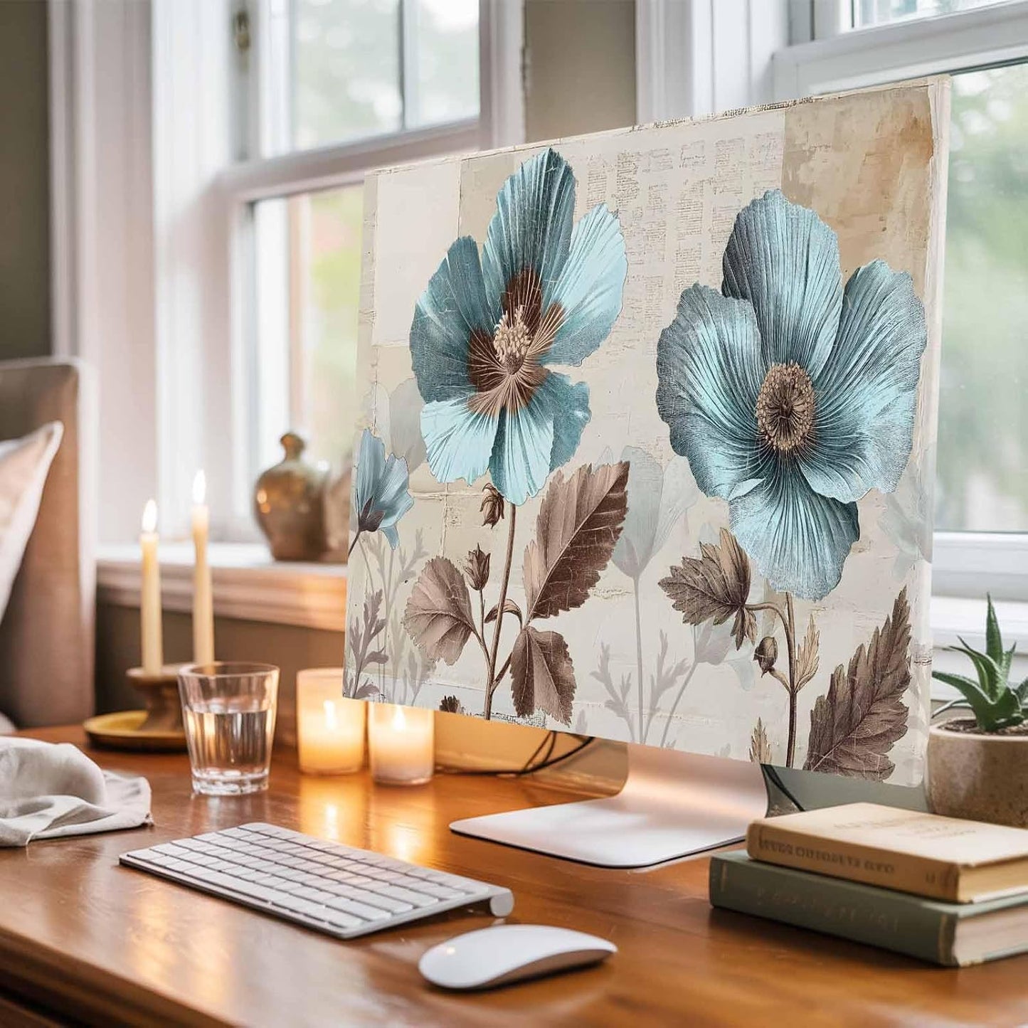 Singingin 85 Inch, Teal Broccoli TV Dust Cover Rustic Farmhouse Flower Leaf Retro Brown Computer Monitor Cover