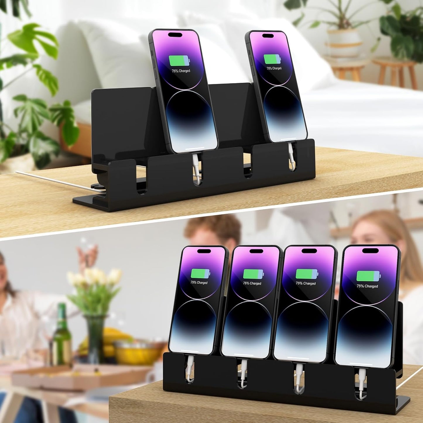 CaSZLUTION 4 Cell Phone Stand, Multiple Phone Holder Organizer Stand for Phones, Acrylic Desktop Mobile Phone Docking