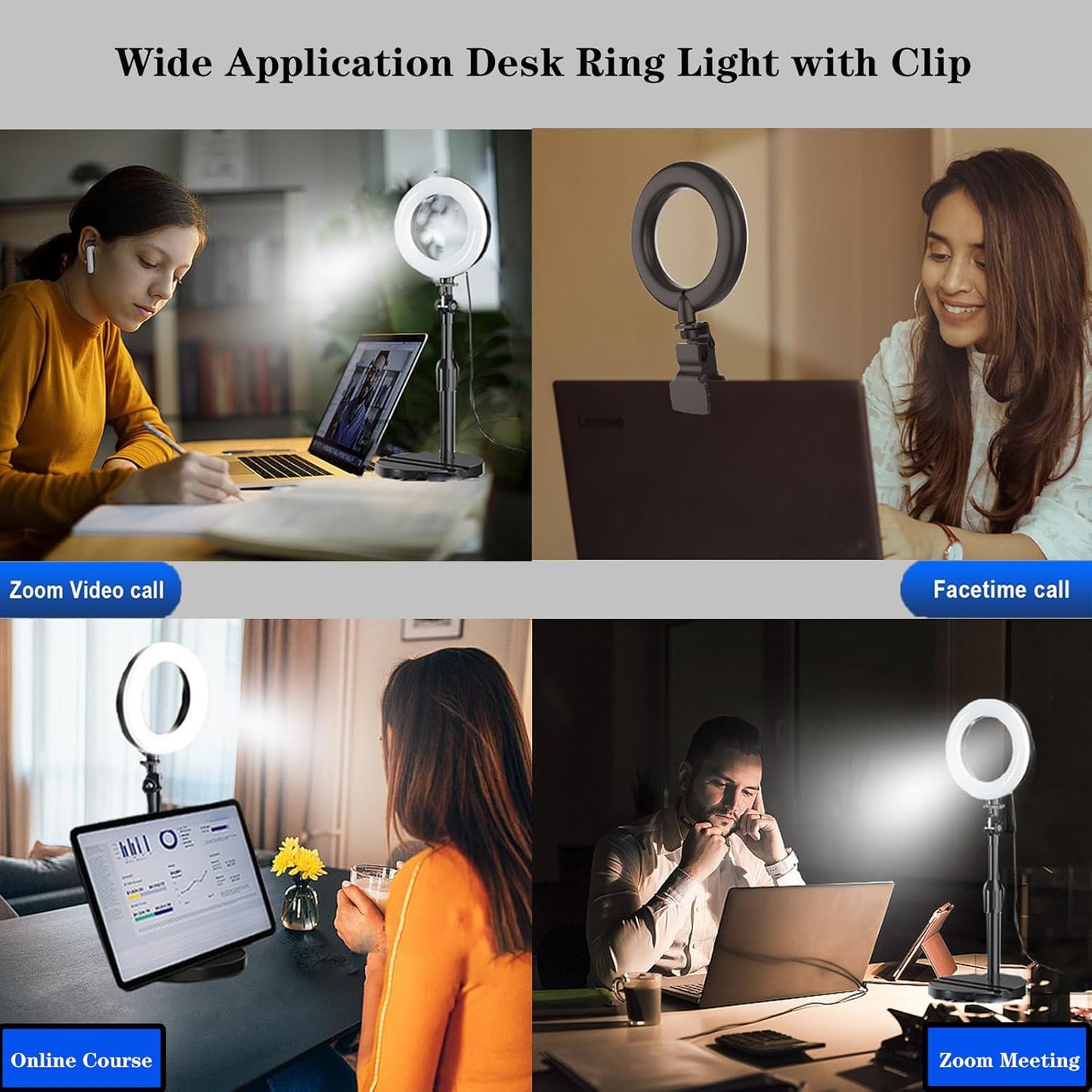 Amcuke 10W 3000K-6500K Ring Light with Stand, Desk Ring Light with Clip Upgraded Travel Desktop Light for Phone Selfie