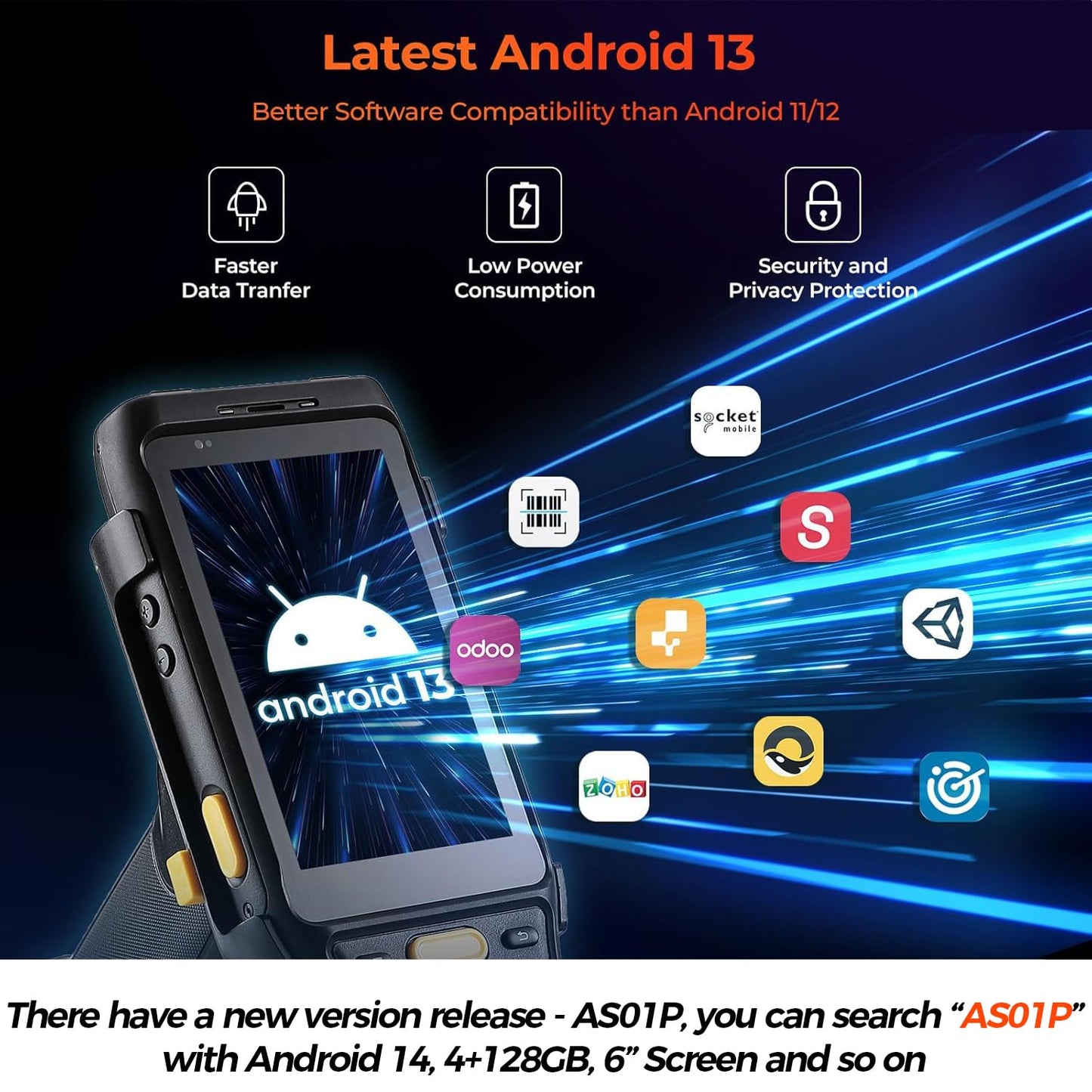 MUNBYN 088P 2025 New Long-Range-Android-Barcode-Scanner, Android 13 PDA, Equip with Zebra 4850 Scanner, Long Distance Inventory Scanner with Pistol Grip, 1D 2D QR for Warehouse