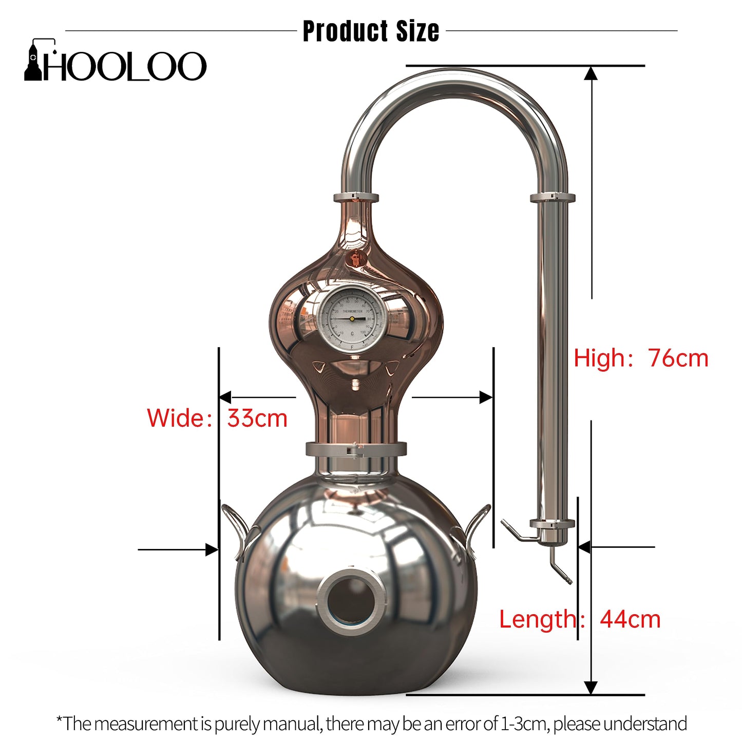 HOOLOO D15 Distiller Still for Home Use Kit 304 Stainless Steel Making Kit with Thermometer Hydrosol Essential Oil Alcohol Brandy Vodka 4Gal (D15-12Liters/3Gal -Direct fire Heating)