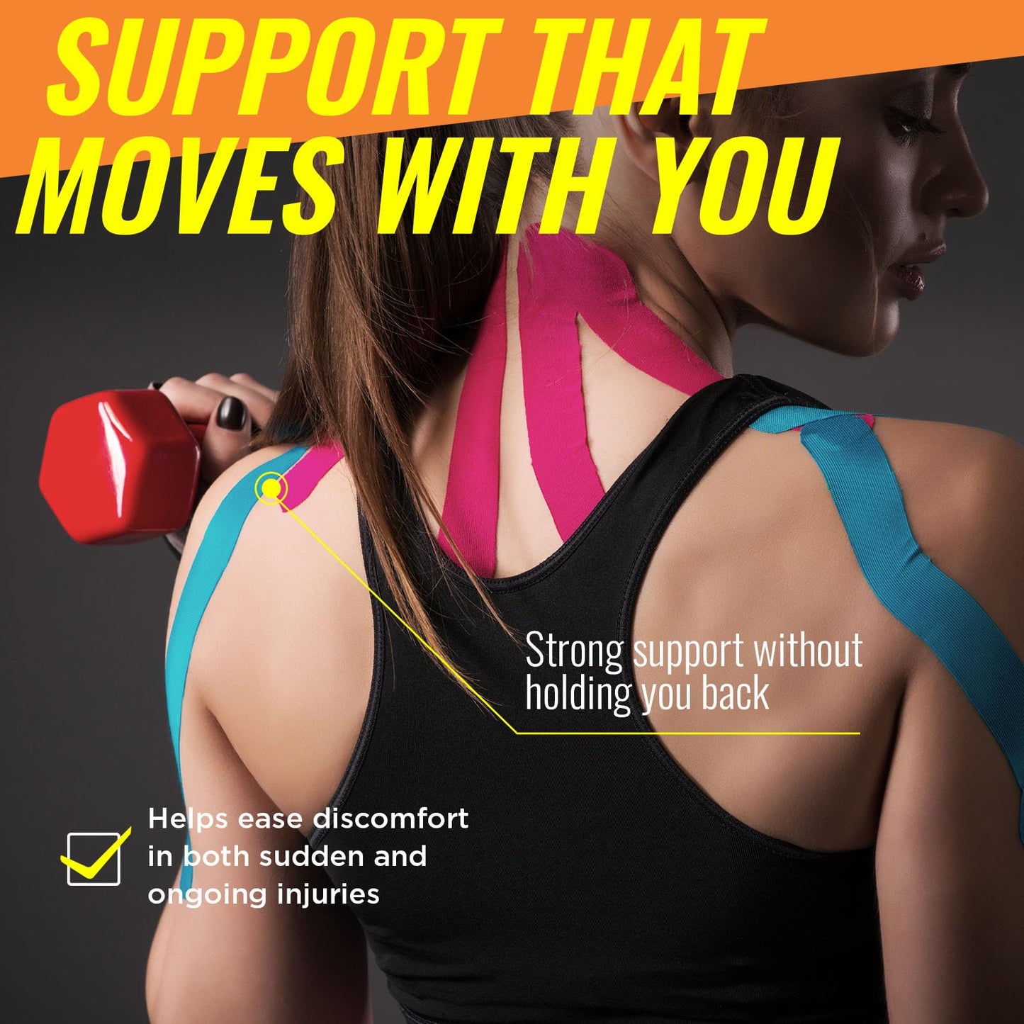Adamson Kinesiology Tape – Sports & Athletic Tape 2 in x 16 ft – Elastic, Latex-Free, Water-Resistant Muscle Support Tape – 3 Rolls (Black, Blue, Pink) – for Training & Recovery