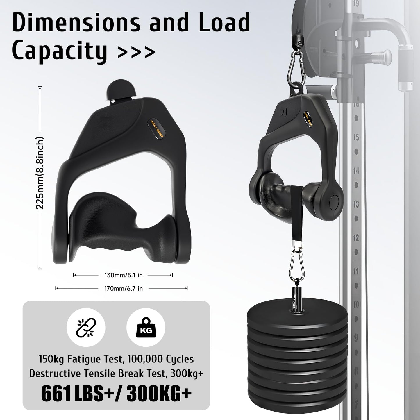 MOST GRIP Ergonomic Non-Slip D Handle Cable Attachment, Cable Machine Handles for LAT Pulldown, Gym Handles for Cables with Capacity Up to 600LBS