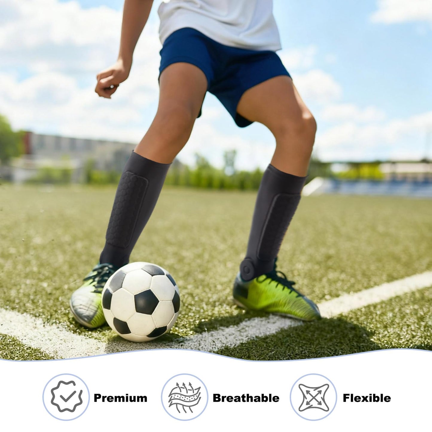 norespnea Soccer Shin Guards, Soccer Shin Guard Pads with Calf and Ankle Protection, SoccerProtective Equipment for Youth and Adult, SoccerAccessories for Boys and Girls– Black(M)