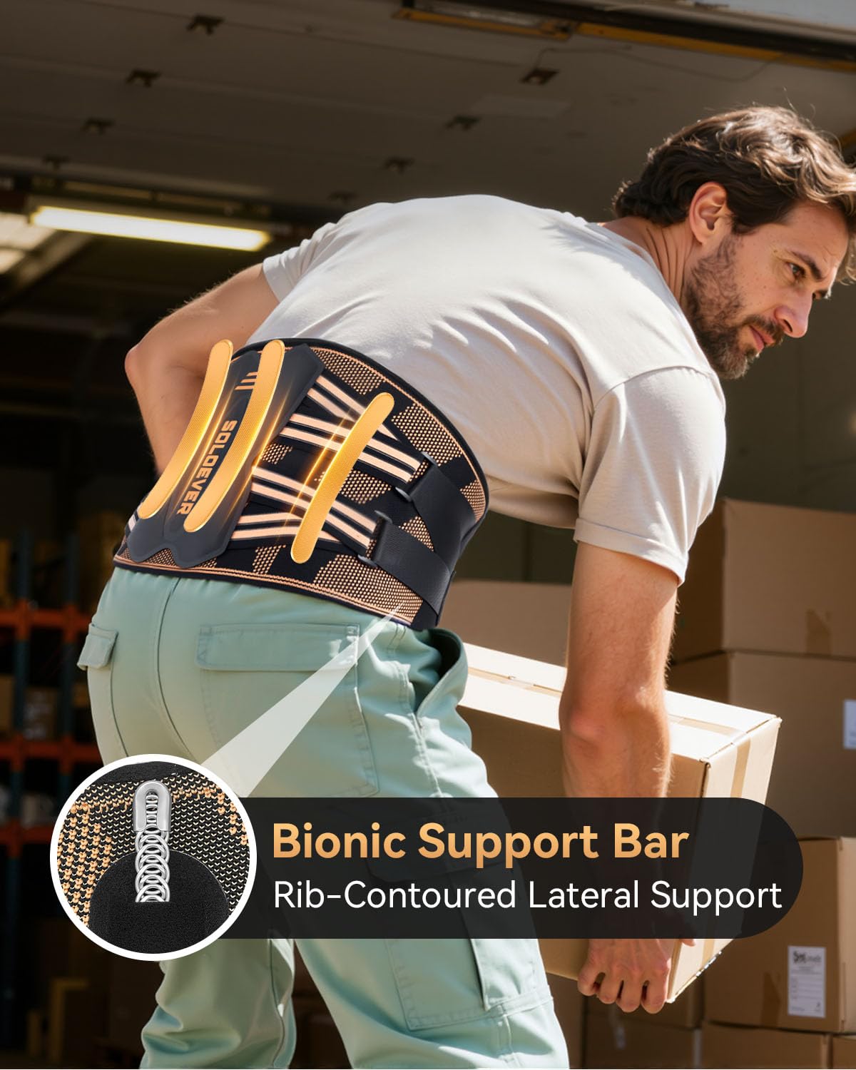SOLOEVER Copper-Infused Back Brace for Men Lower Back Pain Relief [Medical-Grade & Stronger Support] Lumbar Support Belt with Support System for Women - Back Support Brace for Heavy Lifting and Work