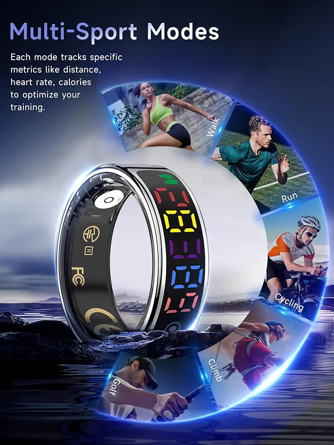 Smart Ring for Women Men, Health Ring with Colorful Display, Fitness Tracker with Heart Rate, Blood Oxygen, Sleep Monitor, No Subscription Fee, 5ATM Waterproof for iPhone & Android (Silver, 9)