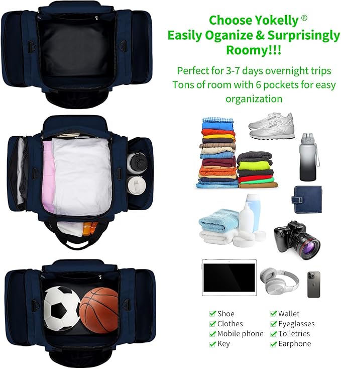 Sports Duffel Bag 22 Inch Travel Gym Duffle - Blue