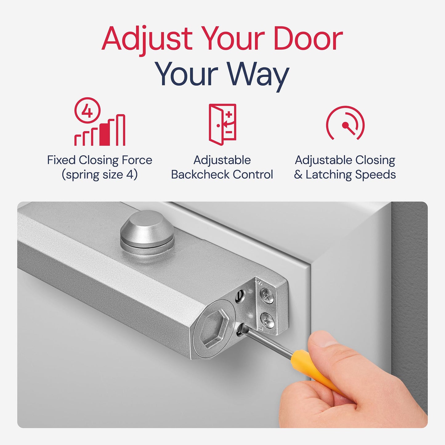 Lawrence Medium Duty Commercial Automatic Door Closer - Surface-Mounted Auto Door Closer for Home, Garage & Light Commercial Door Use - Embassy Series LH534