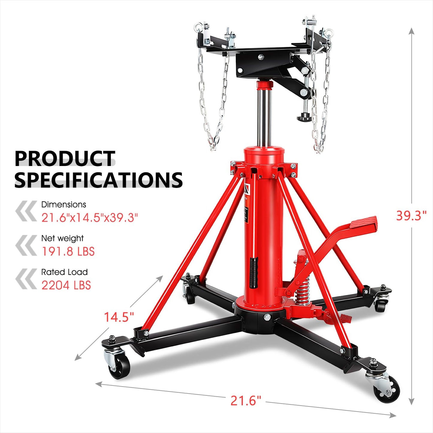 DNA Motoring Hydraulic Transmission Jack - 1 Ton 2204 lbs Capacity High Lift Telescoping Floor Jack Stand,33.2"-69.6" Lifting Range,TOOLS-00319