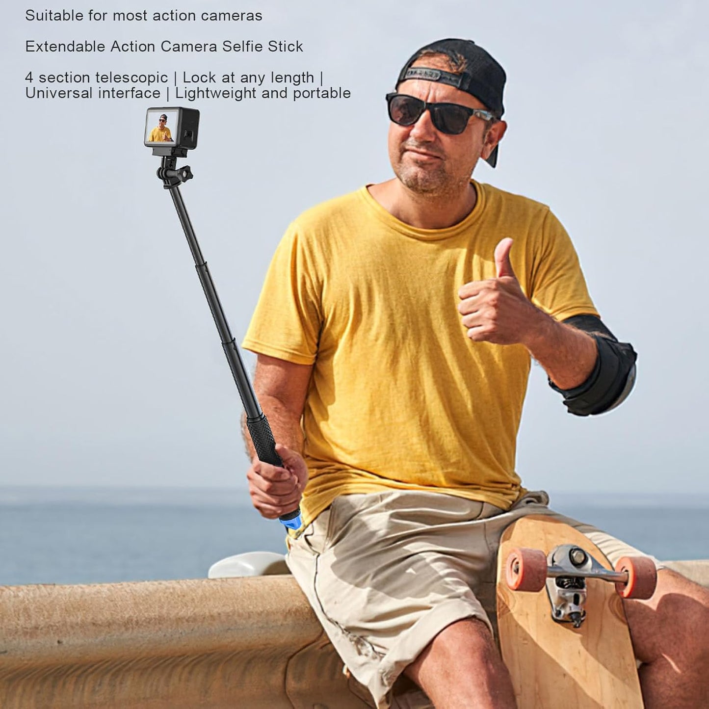 Dpofirs 4 Extendable Action Camera Selfie Stick, Section Telescoping Monopod with Adjustable Locking and Rubber Grip
