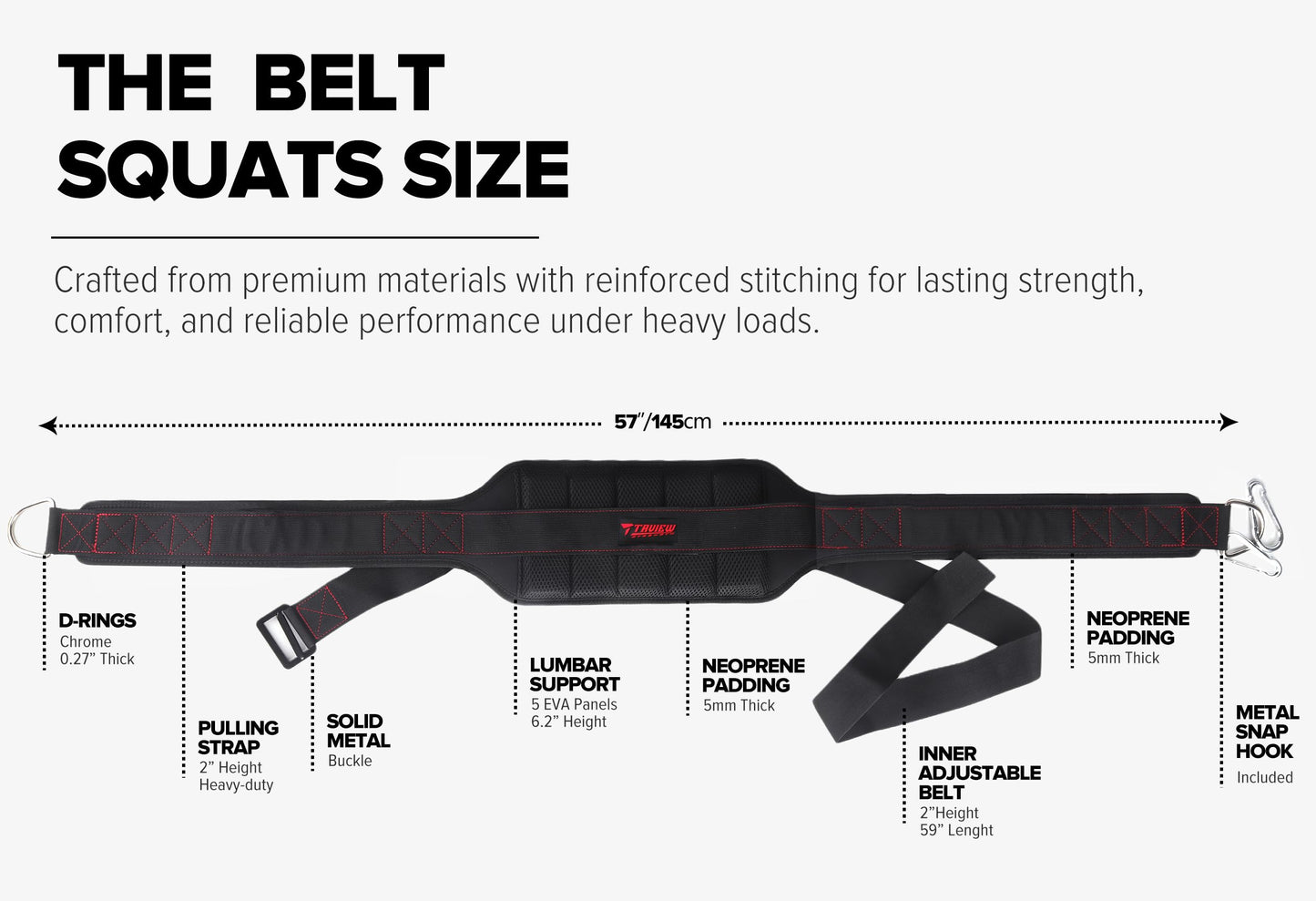 Belt For Belt Squats, Rack Attachment & Squat Machine, Weight Lifting&Powerlifting – Back Support, Low-Profile, Padded Hip & Thigh, Secure Buckle, Heavy Duty