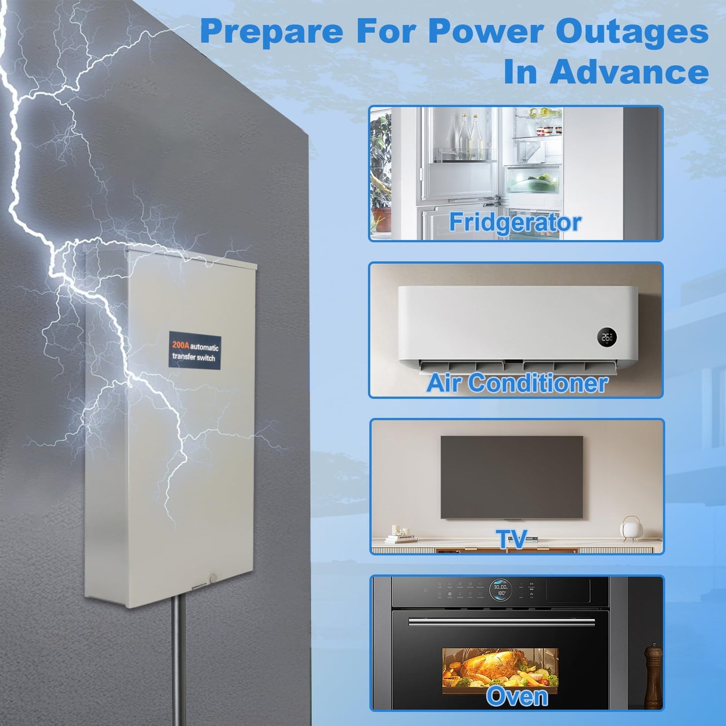200 Amp Automatic Transfer Switch Generator, Single Phase Transfer Switch with Power Management Replacement for Generac RXSW200A3, NEMA 3R Outdoor Rated Aluminum Enclosure for Indoor and Outdoor Use