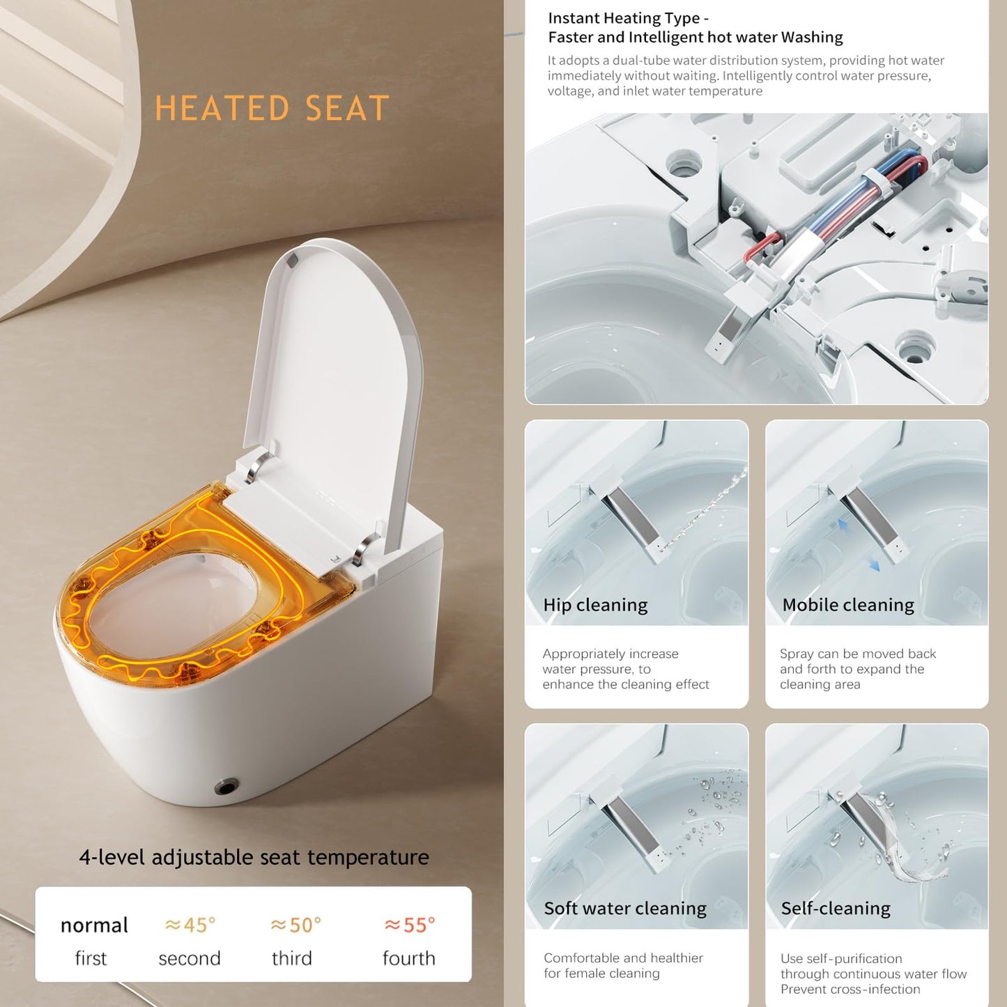 BONSAM Smart Toilet with Auto Open/Close Lid, Modern Toilet with Bidet Built In, Foam Shield, Auto Flush, Warm Water&Dryer, Self-Cleaning Heated Seat Toilet with Remote Control for Seniors & Families.