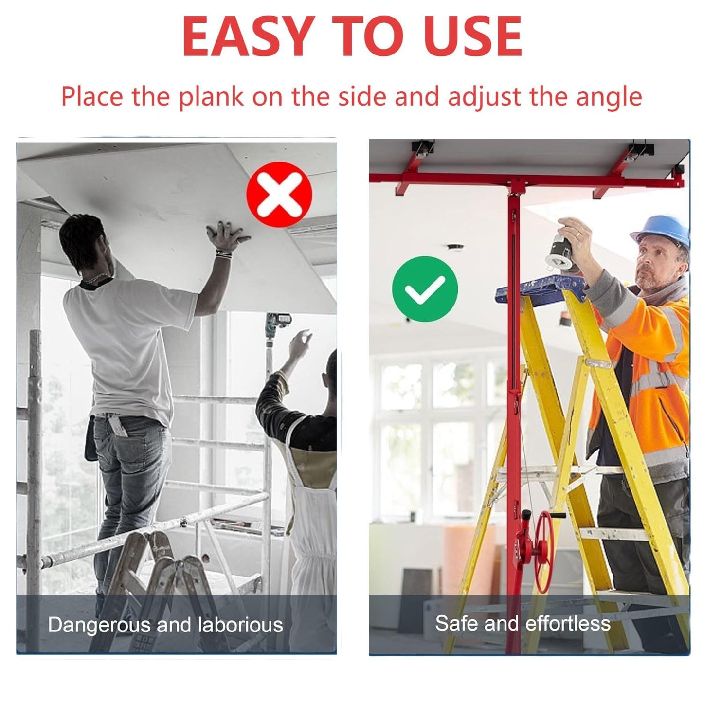 Drywall Lift 16 ft, Heavy Duty Sheetrock Lift 150LBS, Drywall Lifter Rolling Lifter Panel, 360° Adjustable Telescopic Arm & 3 Lockable Wheels Hoist Jack, for Ceiling and Wall Installation