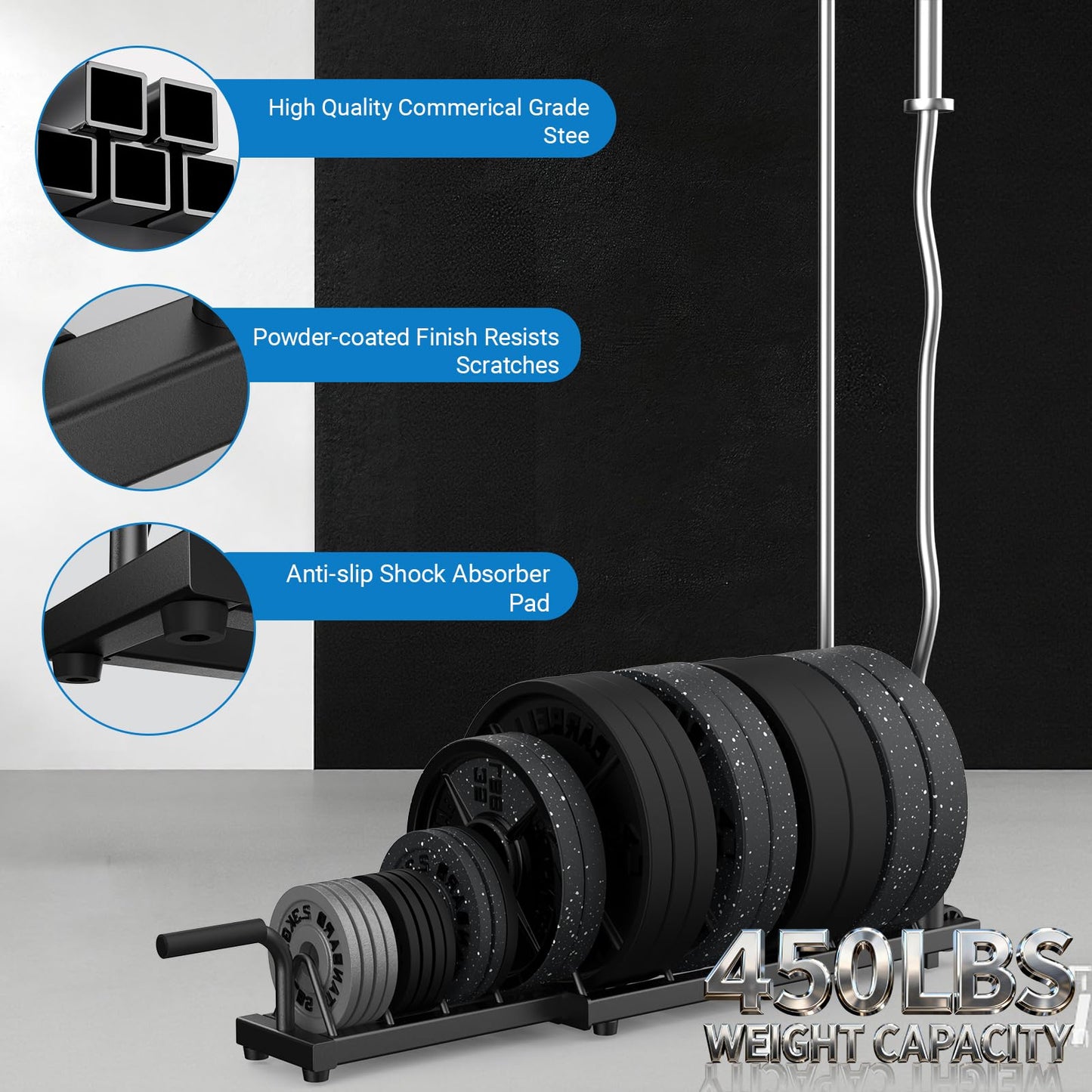 BEKING Horizontal Weight Plates Rack, Weight Rack for Weight Plates & Olympic Bars,Barbell Bumper Plate Holder with Handle and Rolling Wheels,Portable Gym Organizer with Fractional Weight Section for 1-Inch&2-Inch Plates