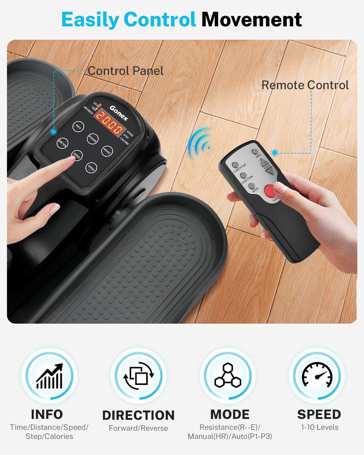 Gonex Under Desk Elliptical Machine Electric Seated Pedal Leg Exerciser Quiet Portable Fitness Exercise Equipment While Sitting with Remote for Seniors, 10 Resistance & 10 Speeds Fully Assembled