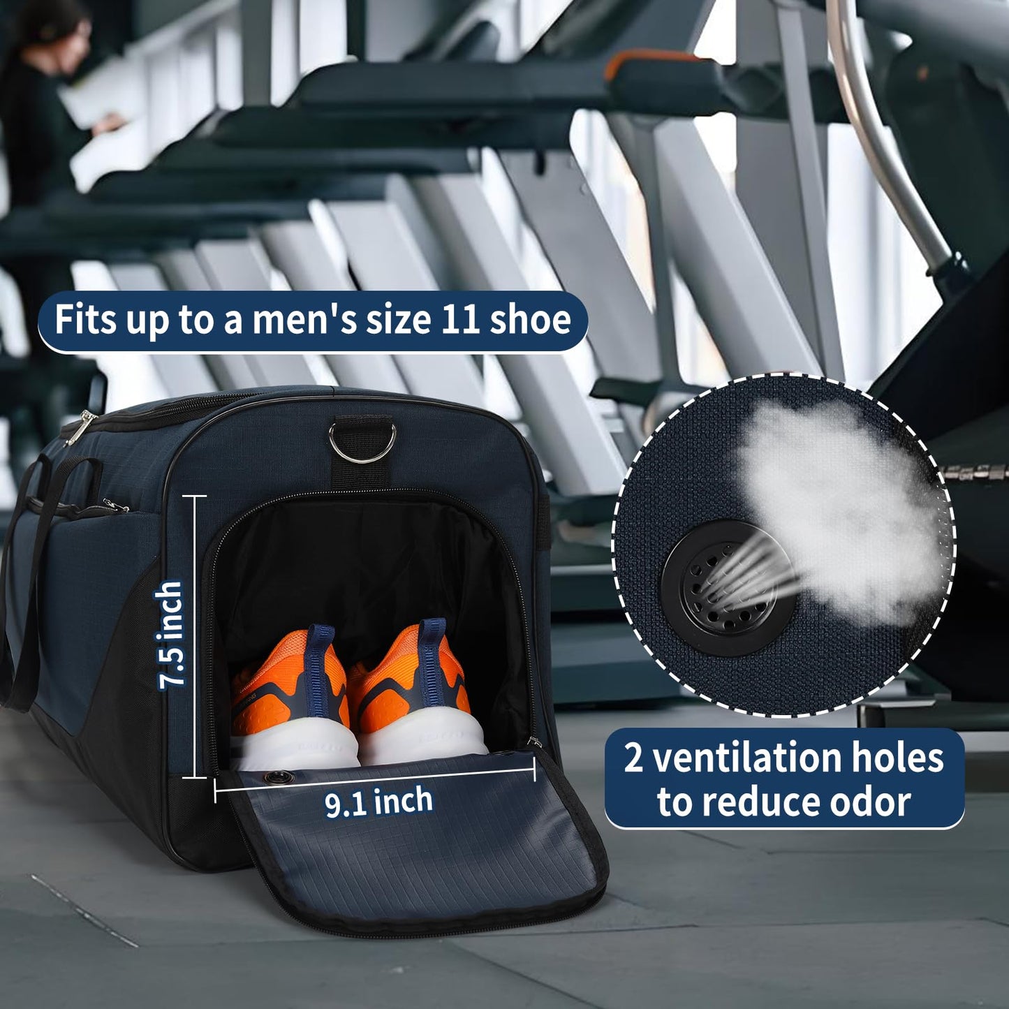 iFARADAY 52L Men's Gym Bag with Shoe Compartment - 24-inch Duffle Bag for Travel, Sports, Fitness & Workout (Navy Blue)