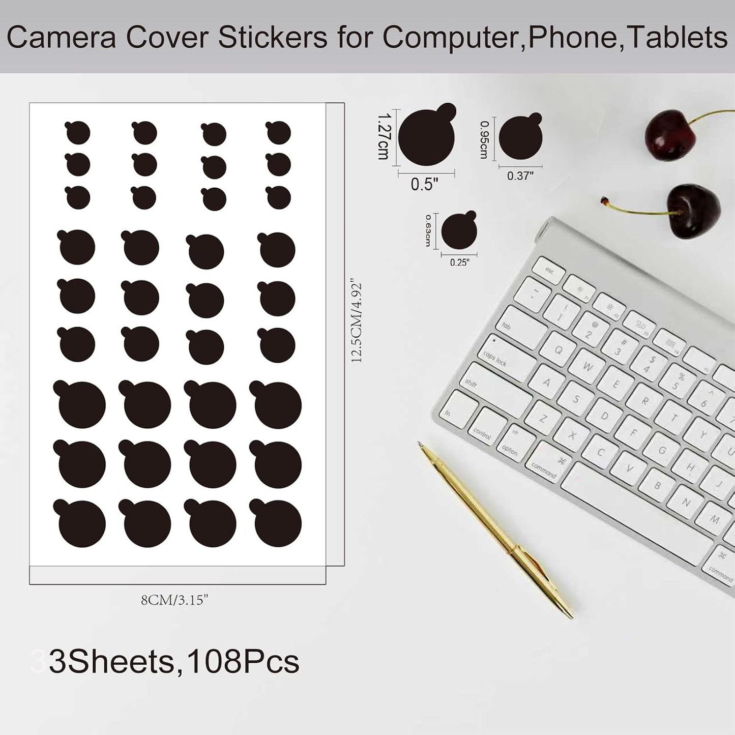 YEWROXY 108 PCS Phone Camera Cover, Black Webcam Cover Vinyl Stickers, Camera Covers for Computer,Cell
