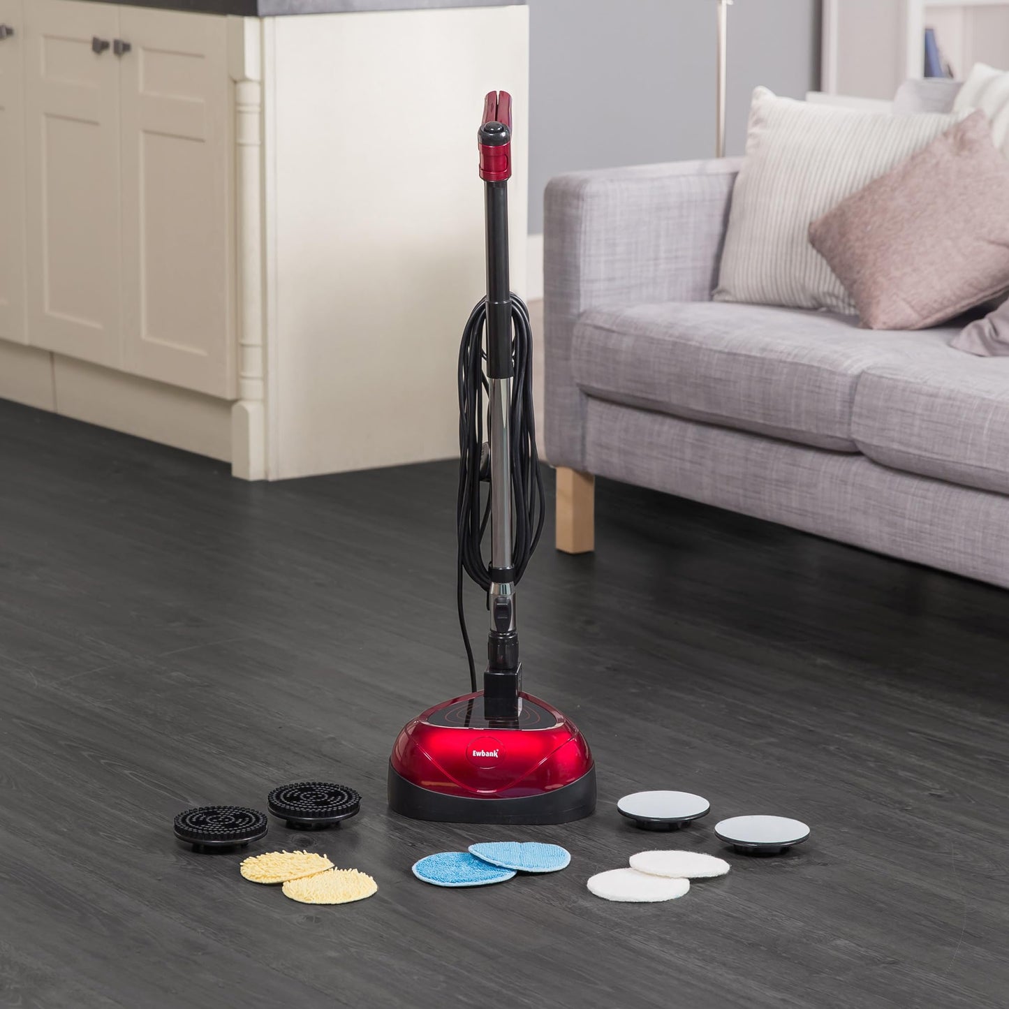 Ewbank EP170 Complete Cleaner, Washer, Scrubber, Scourer, and Polisher, Interchangeable Brushes and Pads Multi-Use Floor Machine, 2200 rpm, Lightweight, Red, 8 Pound