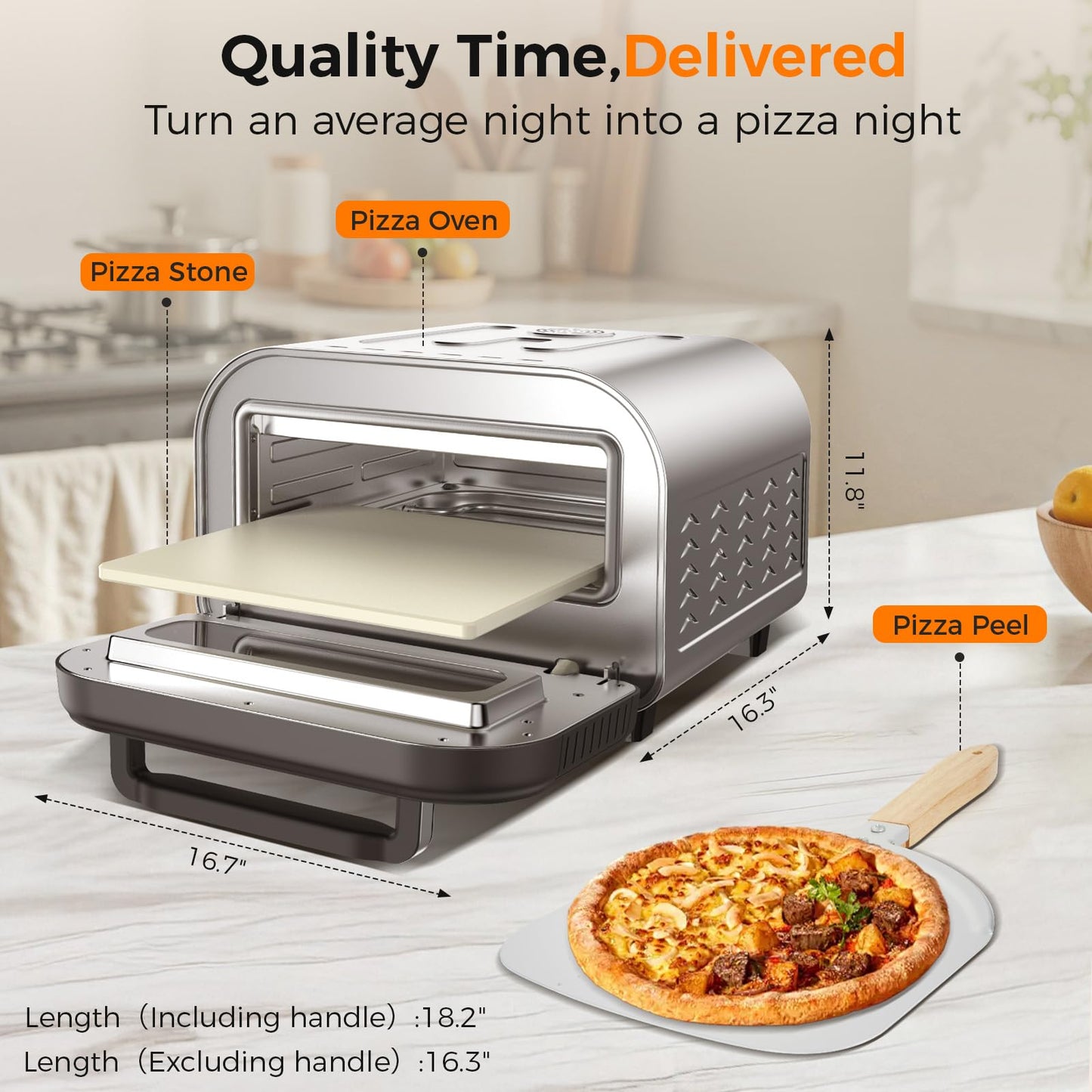 Pizza Oven Indoor,pizza maker,Makes 12 Inch Pizzas in 90s at 850°F,Countertop Electric Pizza Oven with Continuous Baking Without Reheating,Pizza Cooker with 6 Preset Modes,Pizza Stone&Peel Included