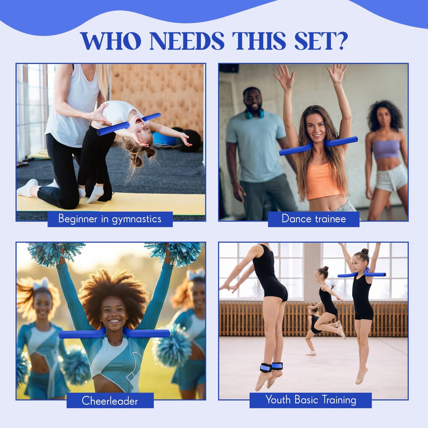 Teyva Daily 26" Gymnastics Open Shoulder Trainer, Professional Shoulder Flexibility Trainer for Gymnasts, Cheerleading & Handstand Training, Thoracic Mobility & Posture Corrector Equipment(Blue)