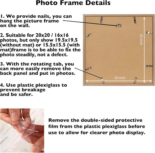 JCJMY 20x20 Picture Frame - Rustic Brown with 16x16 Mat | Shatter Resistant Plexiglass Display