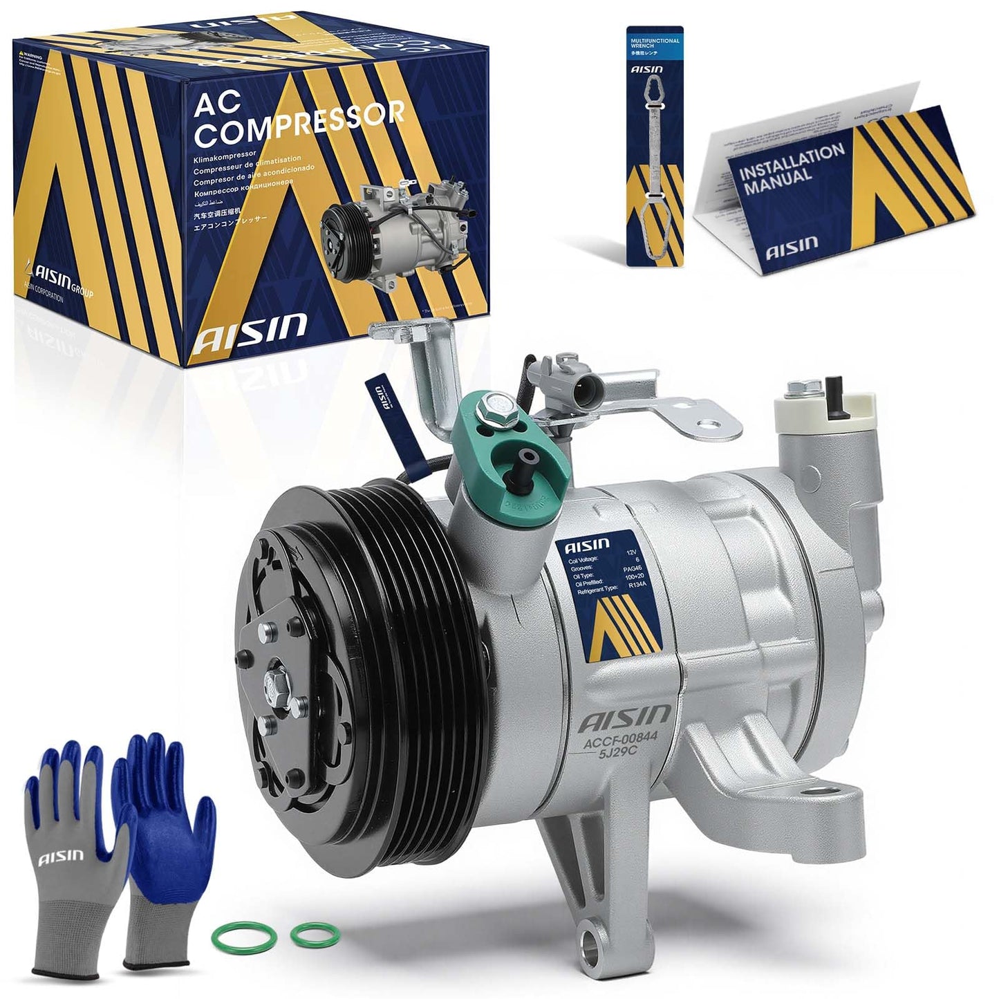 AISIN AFTERMARKET ACCF-00844 Air Conditioner AC Compressor - Compatible with Subaru Forester 2014-2018, Crosstrek 2016-2017, XV Crosstrek 2013-2015, Impreza 2012-2016