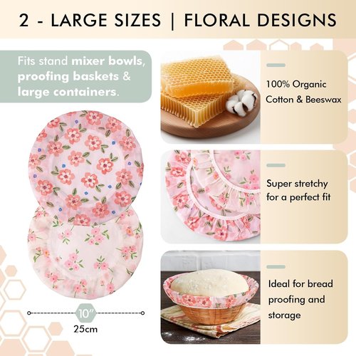 Beeswax Bowl Covers - Reusable 12 Inch Sourdough Bowl Covers for Bread Proofing | 2 Pack