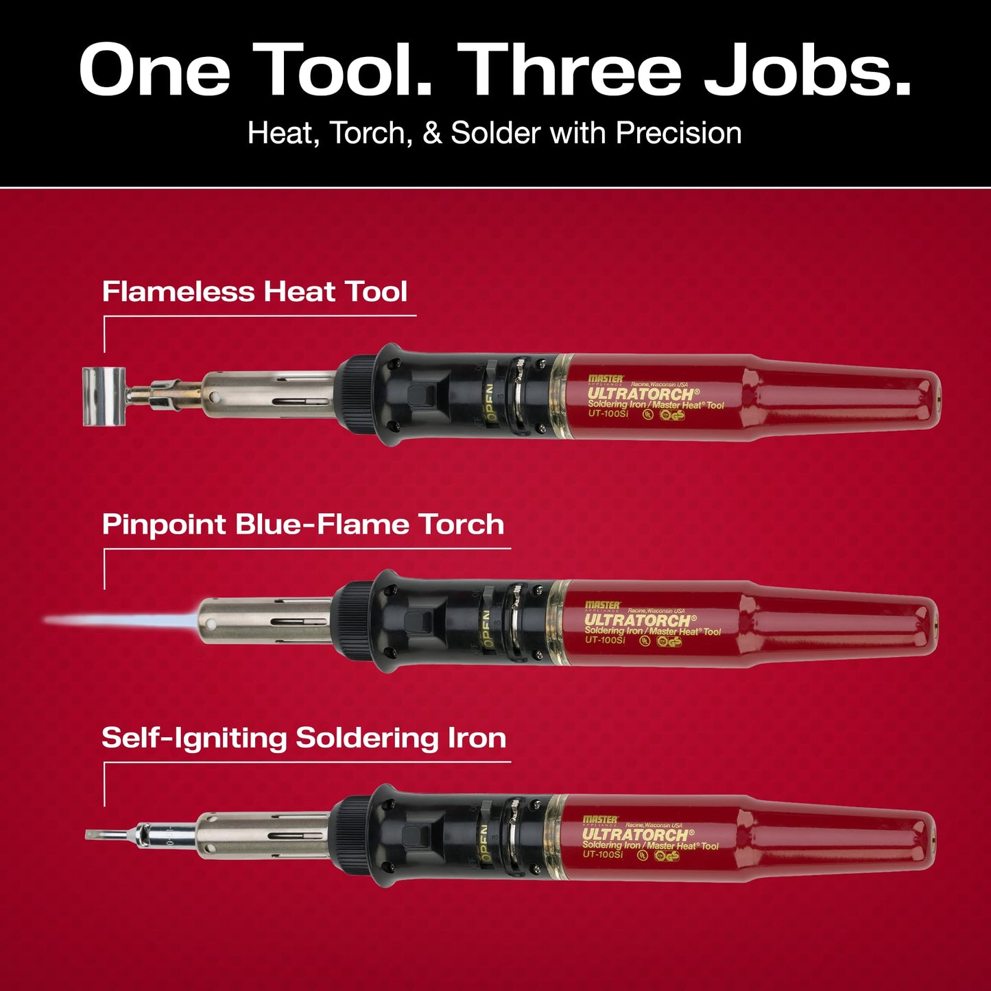 Master Appliance Ultratorch UT-100SiK Butane Powered Cordless Soldering Iron, Flameless Heat Tool for Wire Connectors and Pinpoint Butane Torch, 3 in 1 Tool with Metal Case - USA Company