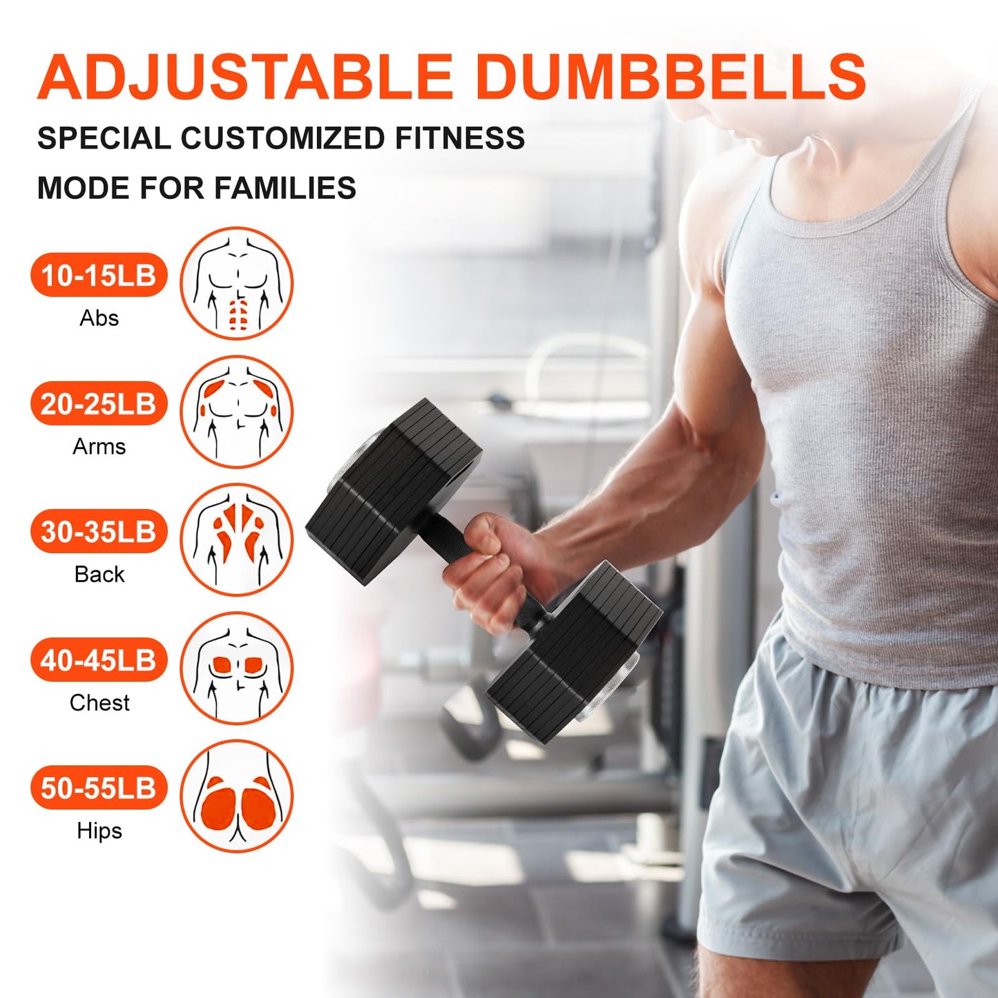 AOC PILATES Adjustable Dumbbell Sets 50lb Pairs Durable Steel Build, Free Weights Dumbbells Set with Anti-slip Handle, 5 lbs Increment, For Full Body Home Gym Workout