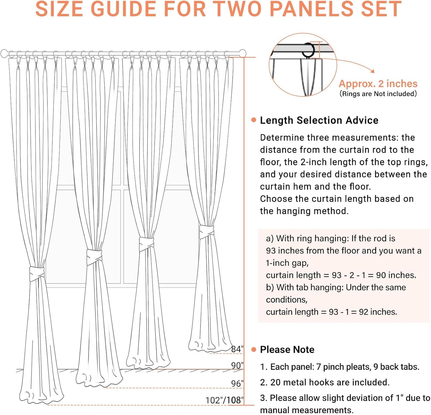 Skiennix 100% Blackout Curtains - Faux Linen Pinch Pleated Drapes, 96" Long, Blush Pink, 2 Panels Set