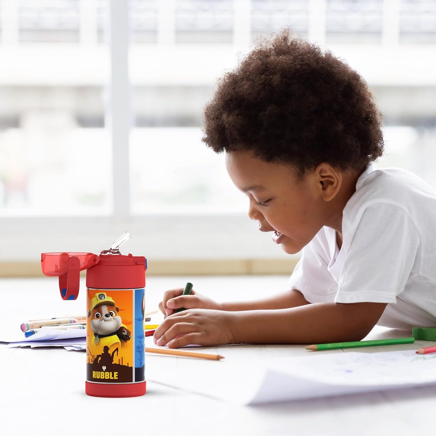 THERMOS FUNTAINER Water Bottle - 12 Ounce Kids Stainless Steel Vacuum Insulated with Straw | Paw Patrol Design