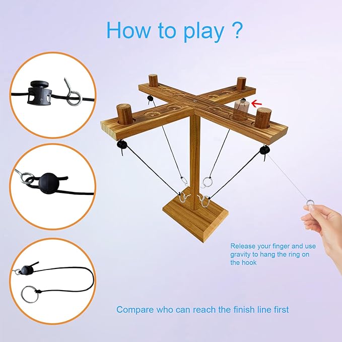Hook Toss Game, Ring Toss Game, Handmade Wooden Ladder, Throwing Hook and Ring Battle Game for Family, ‎42,6 x 12,7 x 6,1 cm, Brown