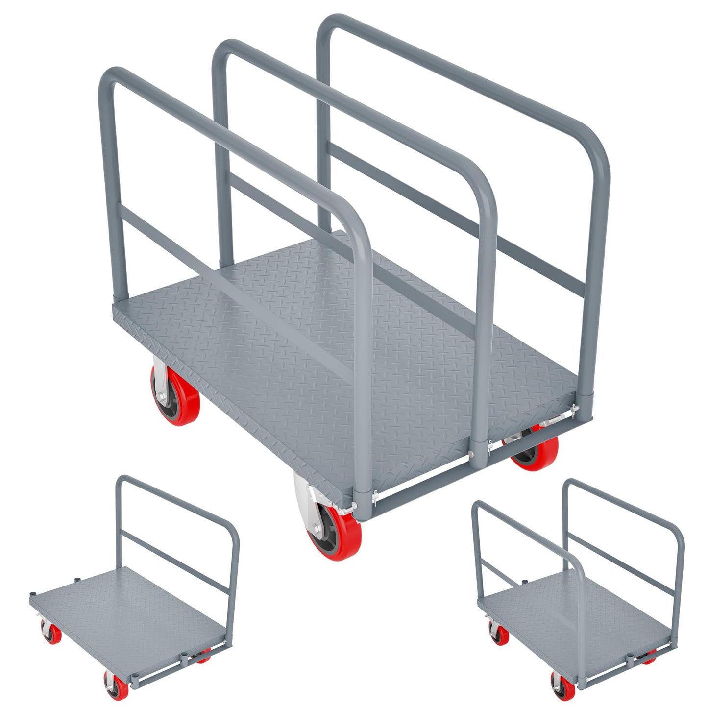 2 in 1 Panel Truck, 2000 LBS Panel Dolly Cart with 6" Swivel Casters and 36" x 24" Deck, Heavy-Duty Drywall Sheet Cart, Handling Wall Panel, Lumber for Garage, Warehouse (9.47 in (3 Side Handrails))
