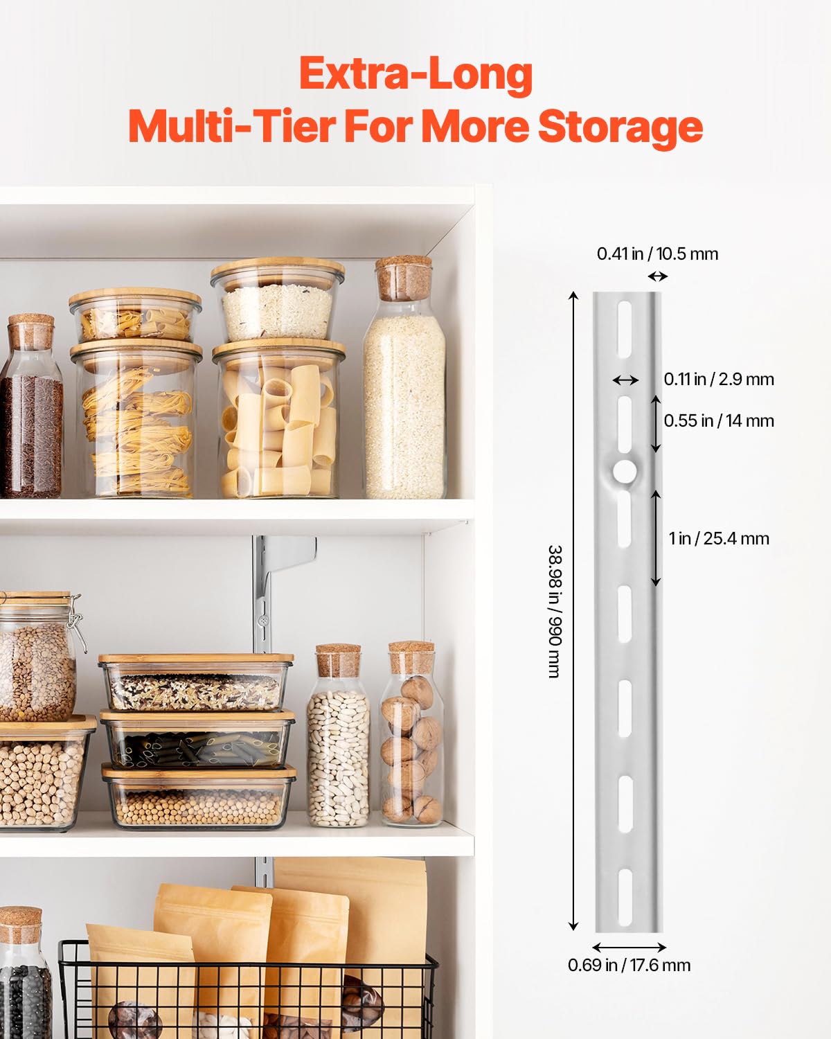 VEVOR Shelf Pilaster, 39-inch 10 Pack, Upright Wall Shelving System, Heavy Duty Support System Single Slot Shelf Rails, 40 Screws Included, Suitable for Cabinet Closet Organization Storage, Silver