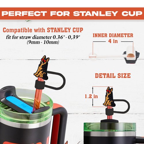 German Shepherd Straw Topper, 10mm (0.4in) Cute Dog Straw Topper, Covers for Stanley Cup - German Shepherd Accessories, Decor, Birthday Decoration, Gifts for Lovers, Women, Kids, Girls