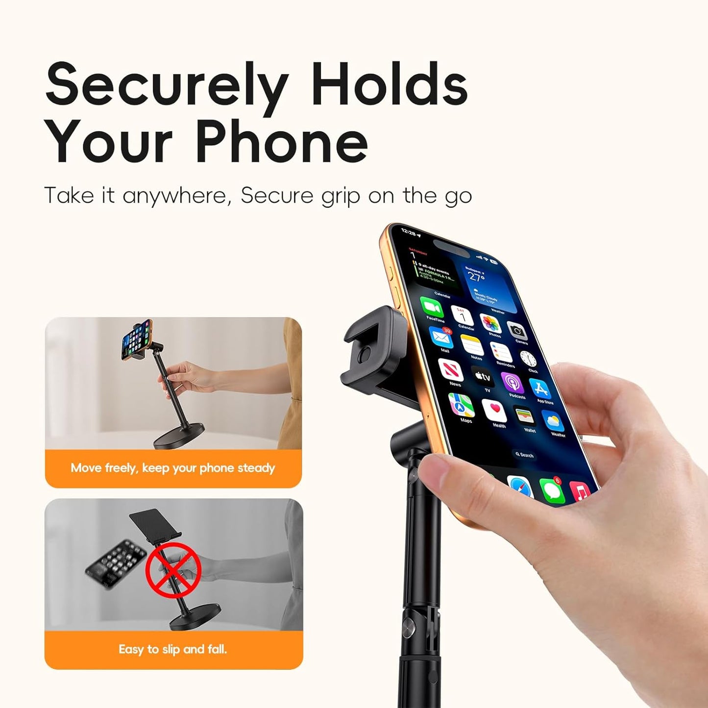 Bygital7 17/16/15 Cell Phone Stand for Desk, Adjustable Angles & Height, Aluminum Phone Holder for iPhone Pro Max Plus