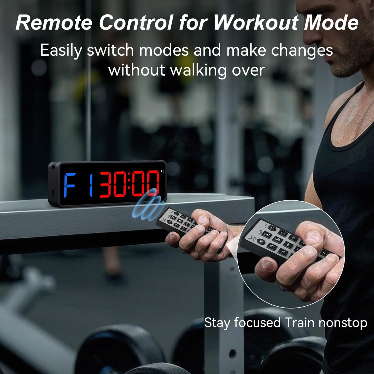 Acedeck Portable Gym Timer Clock: Fitness Digital Clock with Strong Magnet - Remote Control for Fitness Enthusiasts - Powerful Battery for Home Gym Garage Boxing Black