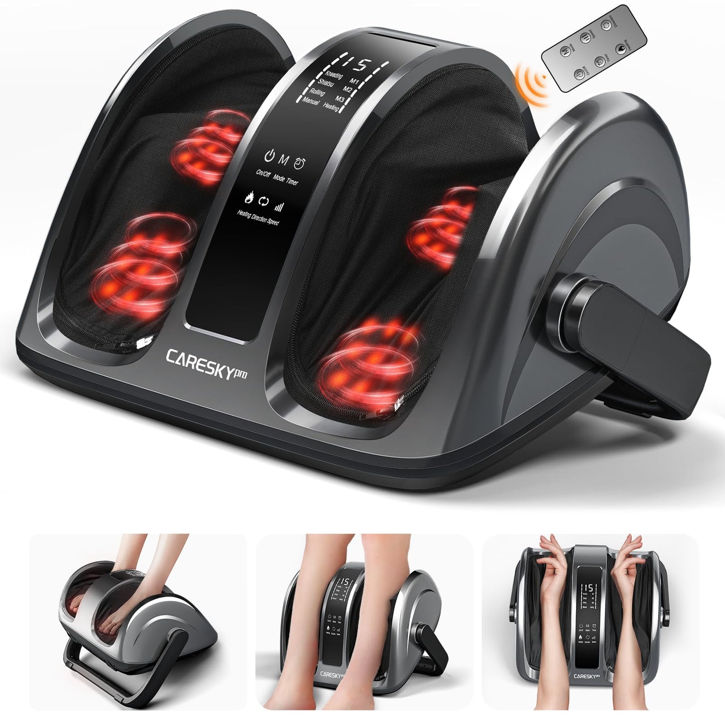 CARESKYpro Shiatsu Foot Massager with Heat, FSA Eligible HSA Foot and Calf Massager for Plantar Fasciitis, Neuropathy, Circulation and Pain Relief, for Home/Office, Gift for Men and Women