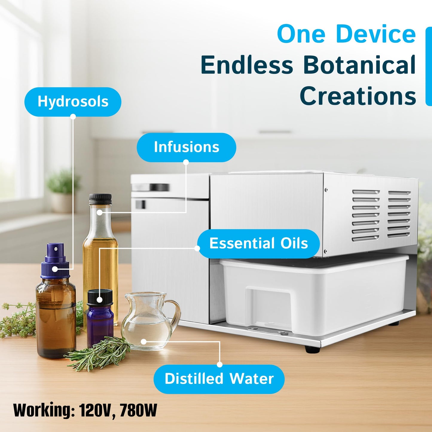 LETIME ADI Automatic Herbal Extractor. Infuser and Distiller in One. Herbal Oil Infusion Machine. Essential Oil Distiller. Hydrosol Maker. 4 L Water Distiller. Countertop Pure Distilling Water. 120V
