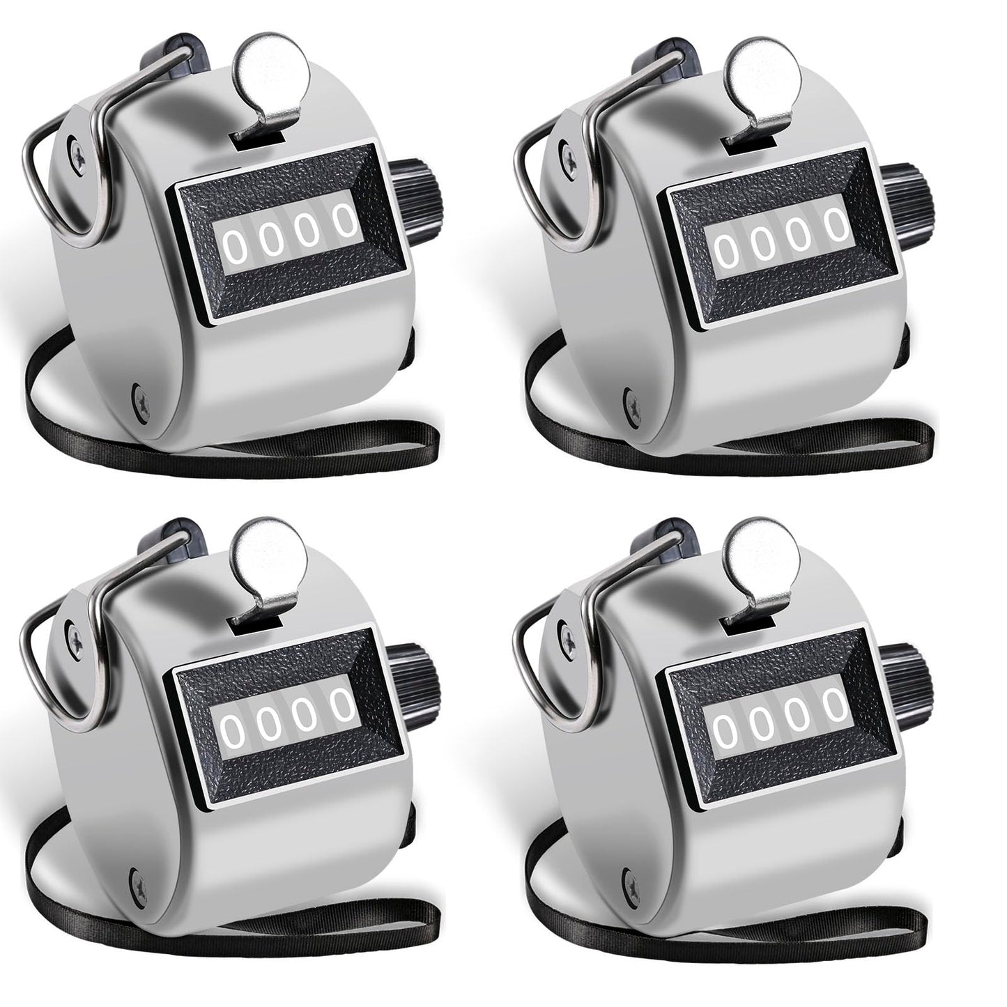 4 Pack Clicker Counter, Metal Handy Tally Counter, 4-Digit Mechanical Palm Clicker Counter, Portable Handheld Pitch Tally Counter for Knitting, Coaching, Golf, Lap, Fishing & Sports Lap Counting