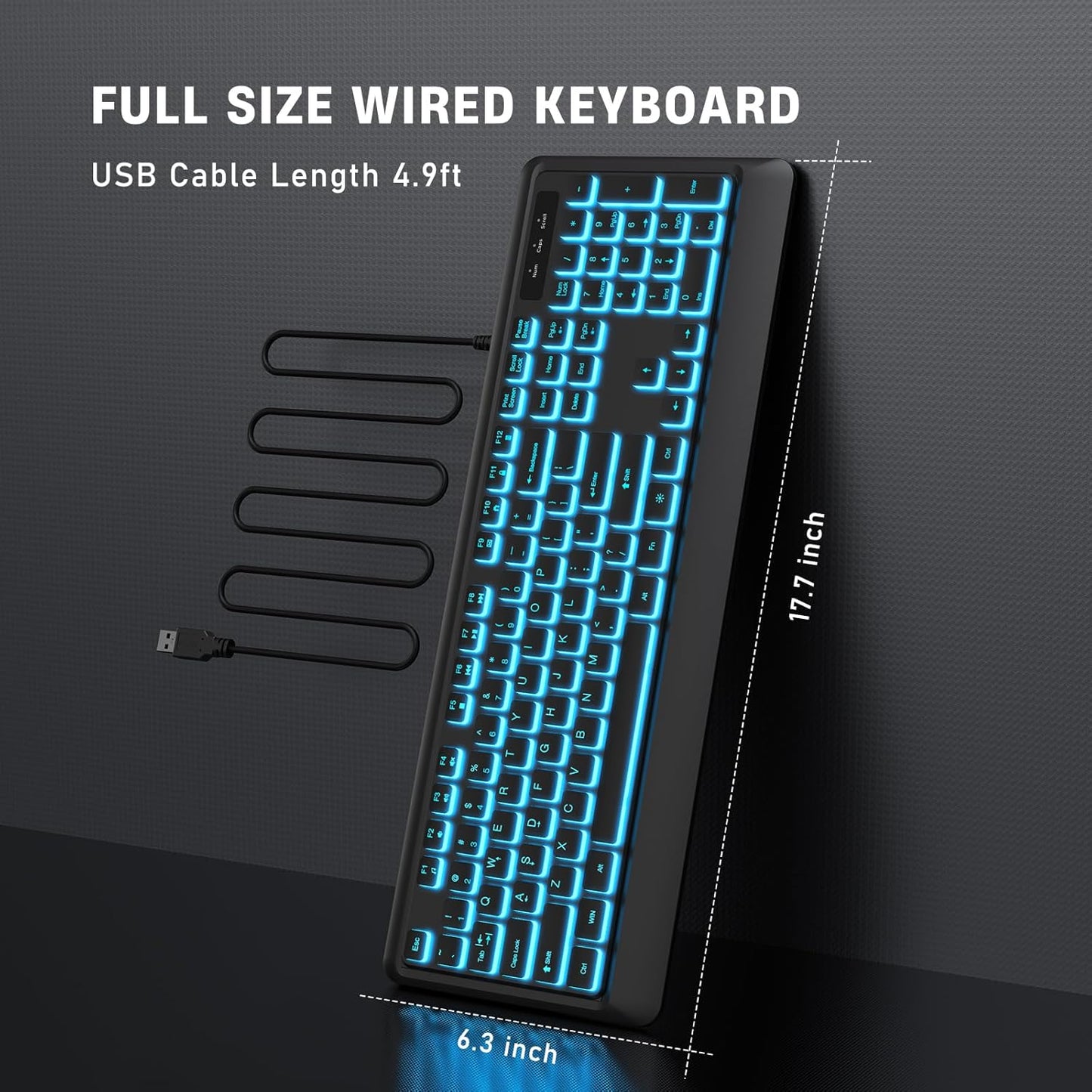 Luzarriba 7 Backlit Computer Keyboards, Wired USB LED Keyboard with Colors Backlight, Plug and Play, Waterproof, Full