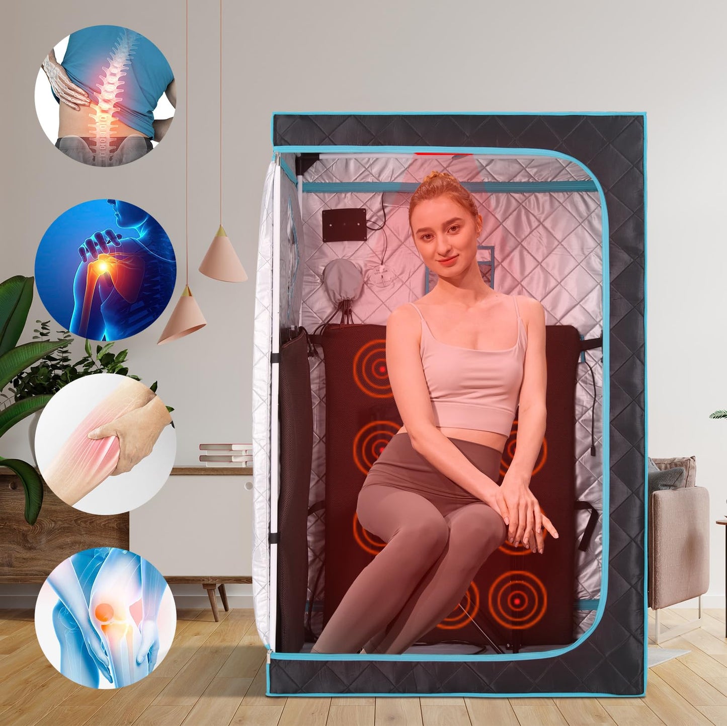 iDOTODO Portable Full Size Infrared Saunas for Home, One Person Full Body Home Spa Tent with Heating Foot Pad, Remote Control, Reinforced Foldable Chair (Black)