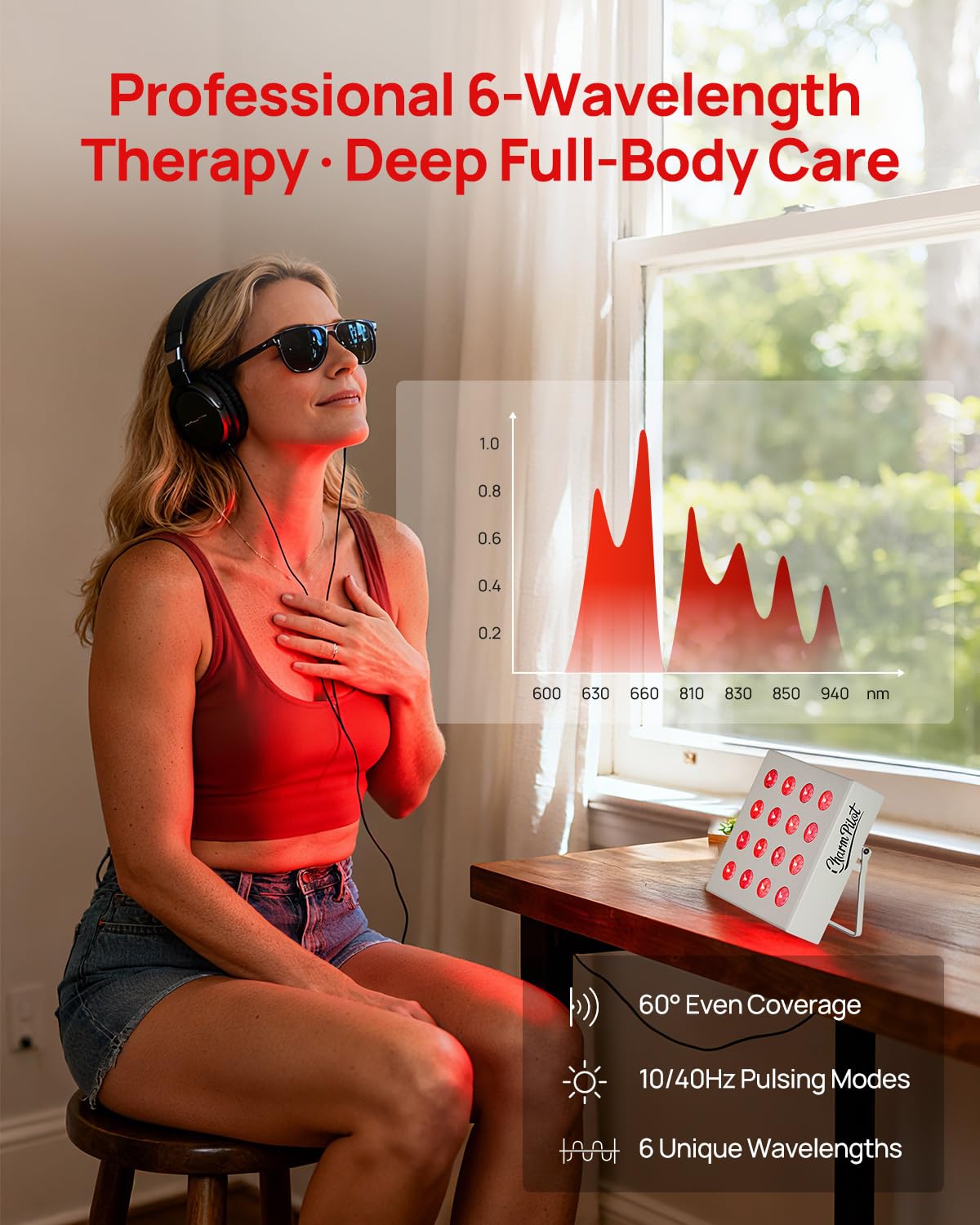 Red Light Therapy for Body Panel, FSA&HSA Eligible, 16‑LED 6 Wavelengths (630 nm, 660 nm, 810 nm, 830nm, 850 nm, 940 nm) Near‑Infrared Light Therapy Device, Ease Discomfort and Revitalize Skin(White)