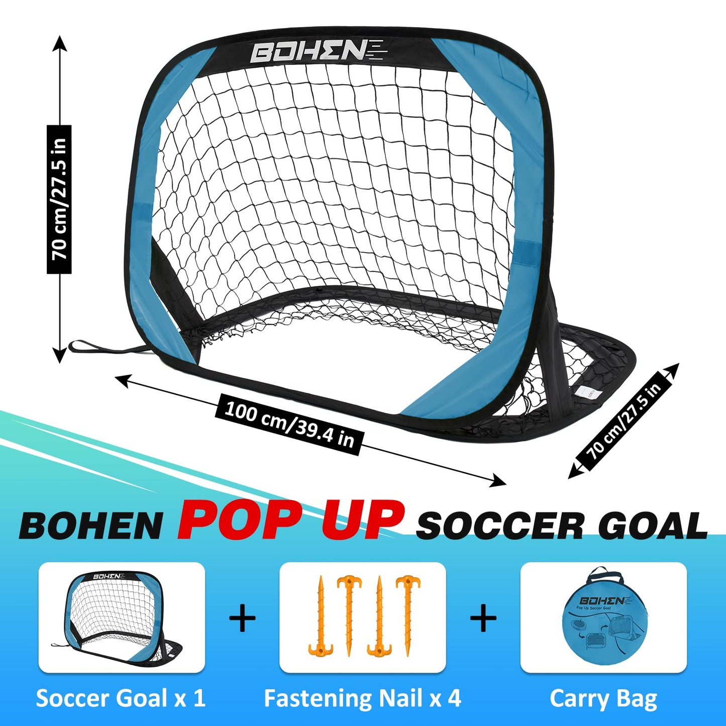 BOHEN Pop Up Soccer Goals for Kids-Foldable Portable Soccer Net for Outdoor Indoor Backyard Beach